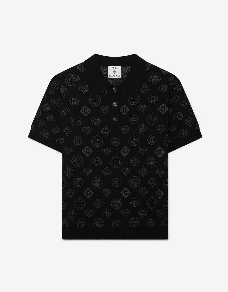 Casablanca Black Monogram Jacquard Polo Shirt M-AW25-KW-1126-01
