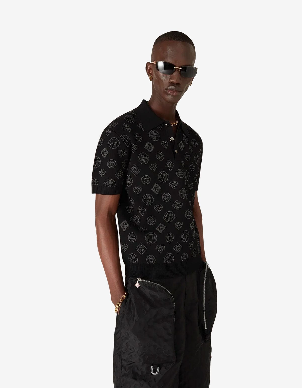 Casablanca Black Monogram Jacquard Polo Shirt M-AW25-KW-1126-01
