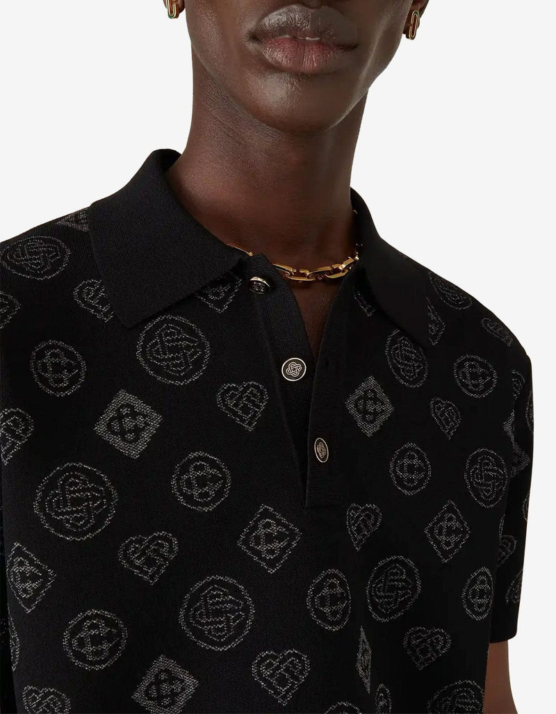 Casablanca Black Monogram Jacquard Polo Shirt M-AW25-KW-1126-01