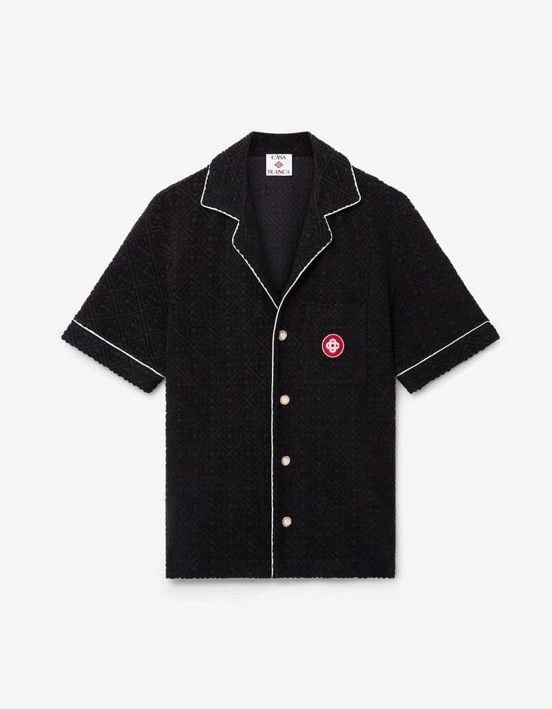 Casablanca Black Monogram Jacquard Towelling Short Sleeve Shirt MPF25-SH-085-02