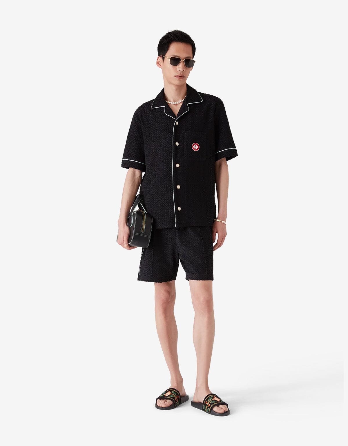 Casablanca Black Monogram Jacquard Towelling Short Sleeve Shirt MPF25-SH-085-02