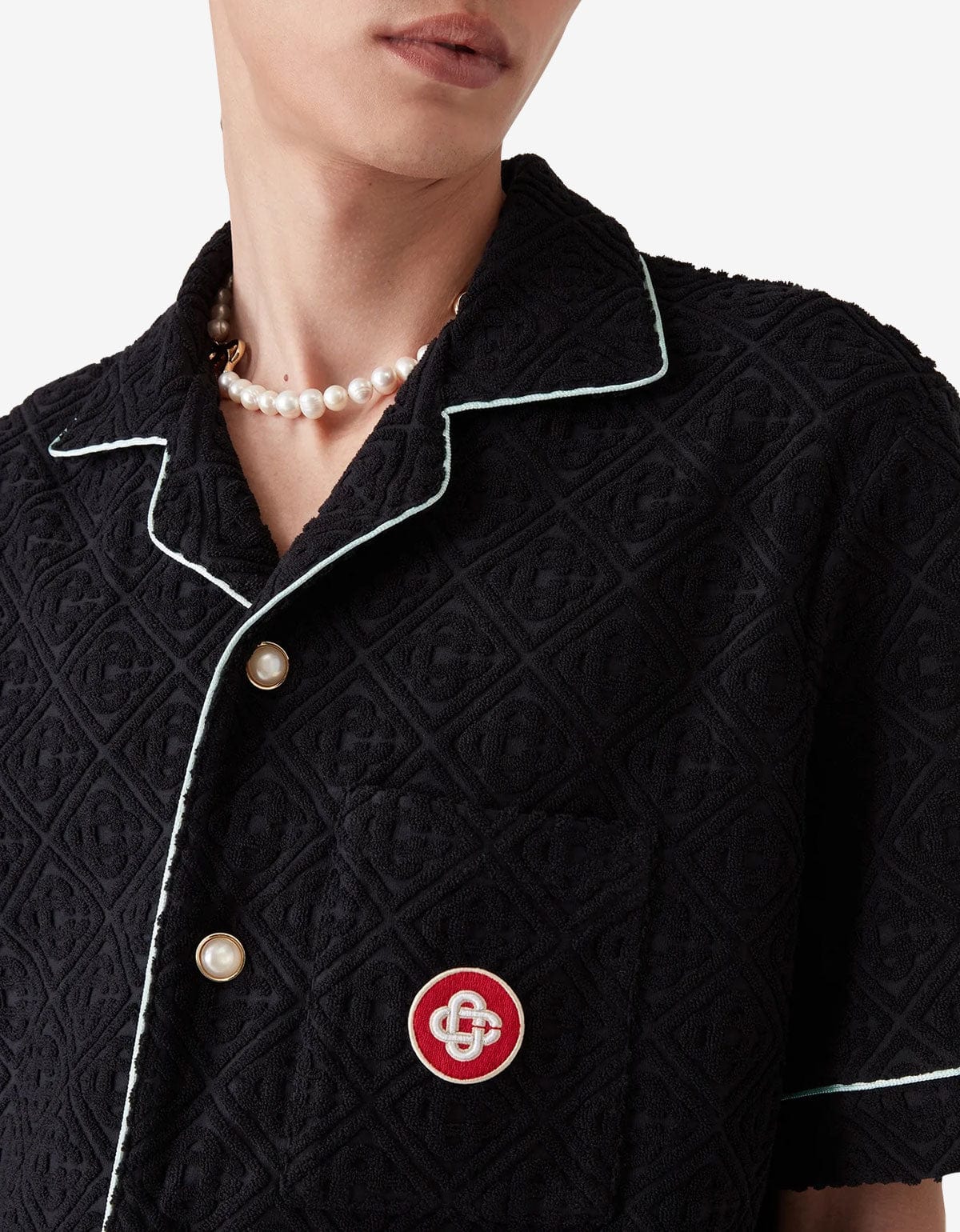 Casablanca Black Monogram Jacquard Towelling Short Sleeve Shirt MPF25-SH-085-02