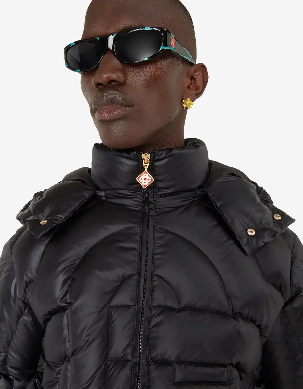 Casablanca Black Monogram Quilted Nylon Puffer Jacket M-AW25-OT-140-01