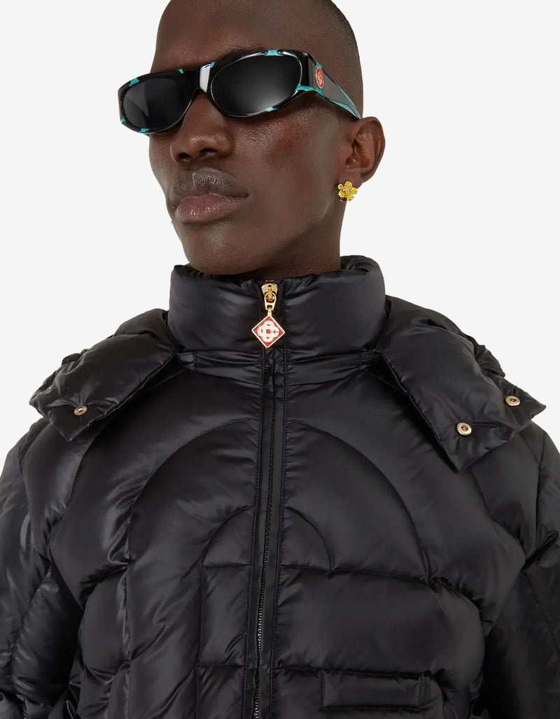 Casablanca Black Monogram Quilted Nylon Puffer Jacket M-AW25-OT-140-01
