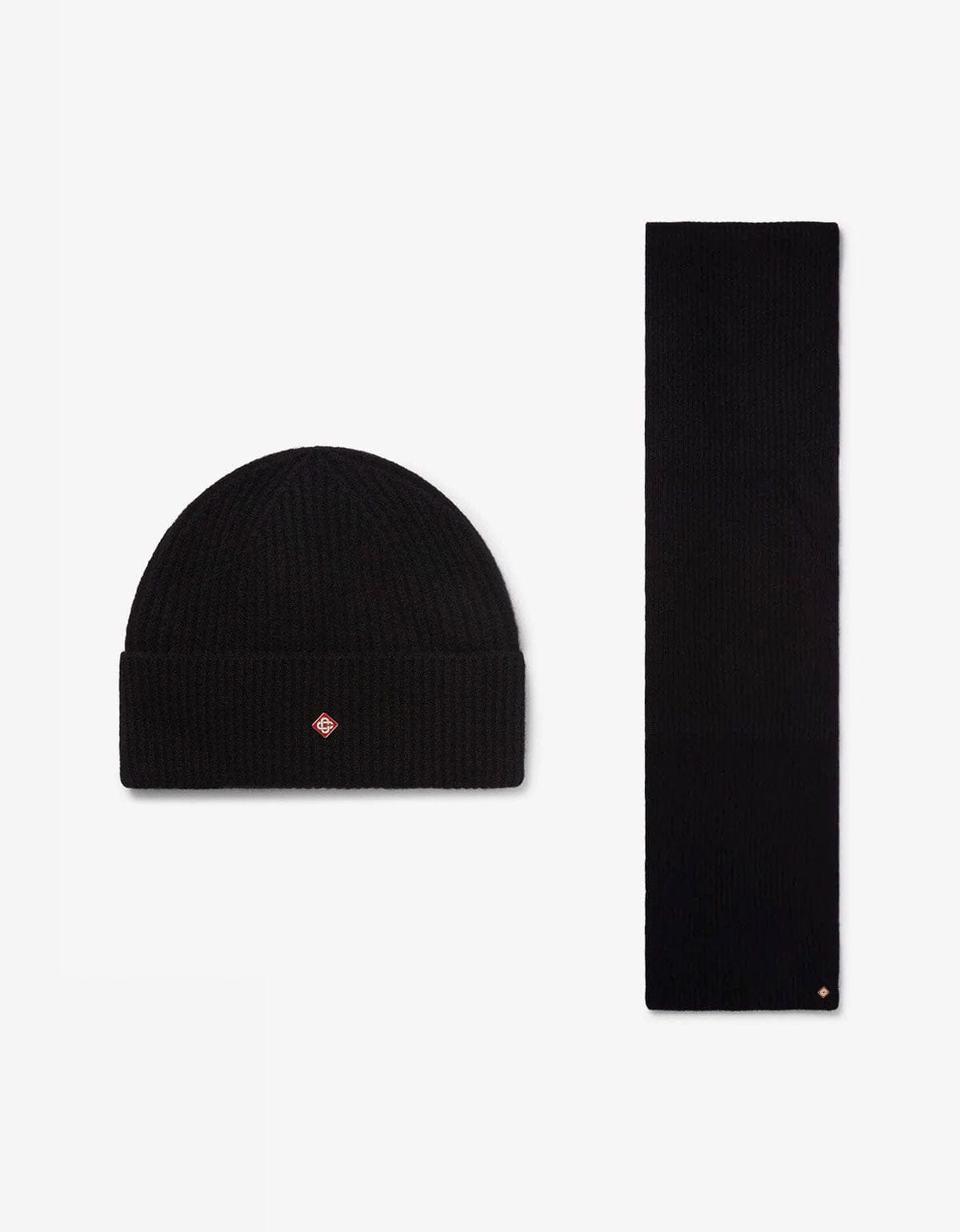 Casablanca Black Wool Rib Hat & Scarf Set