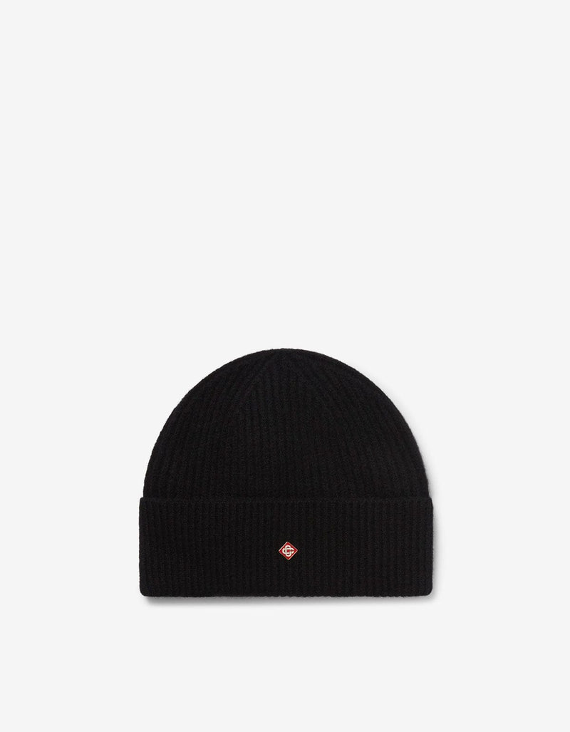 Casablanca Black Wool Rib Beanie Hat A-AW25-HAT-090-05-EX-SKI