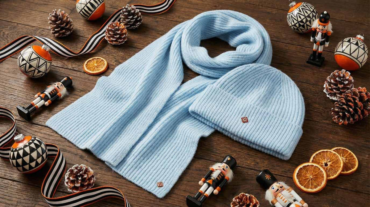 Casablanca Blue Wool Scarf and Beanie Hat. Shop Designer gifts
