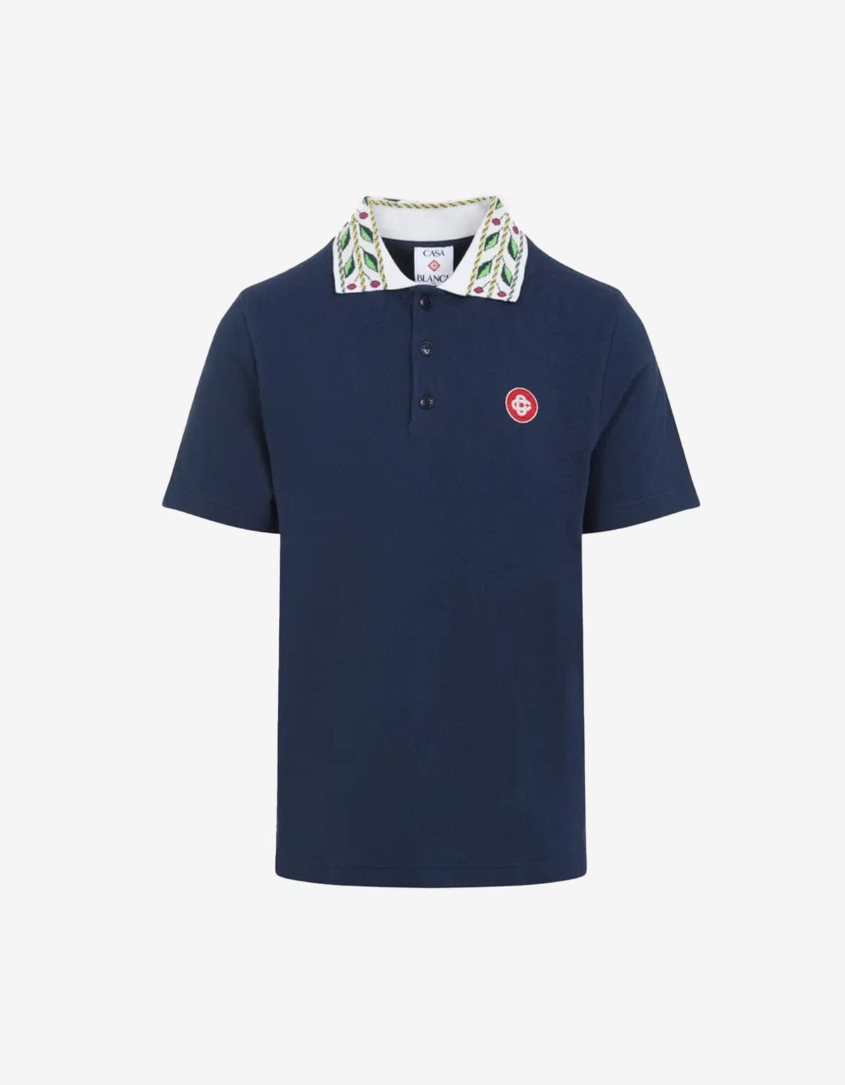 Casablanca Blue Laurel Pique Short Sleeve Polo Shirt MPF25-JTP-243-02