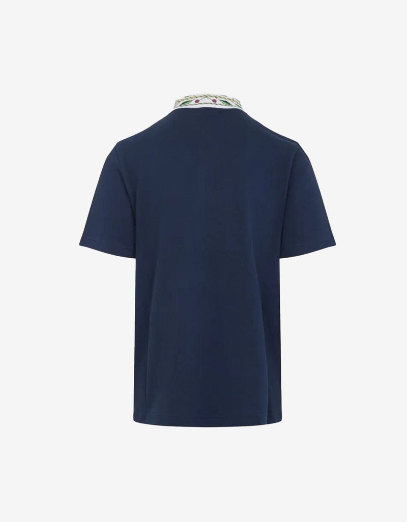 Casablanca Blue Laurel Pique Short Sleeve Polo Shirt MPF25-JTP-243-02