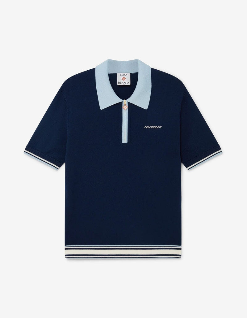 Casablanca Blue Merino Knit Tennis Polo Shirt MPF25-KW-1002-01