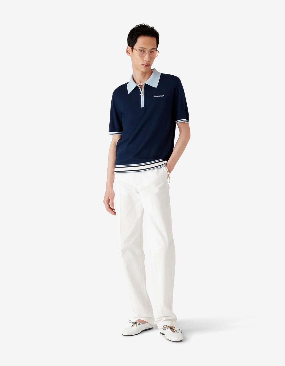 Casablanca Blue Merino Knit Tennis Polo Shirt MPF25-KW-1002-01