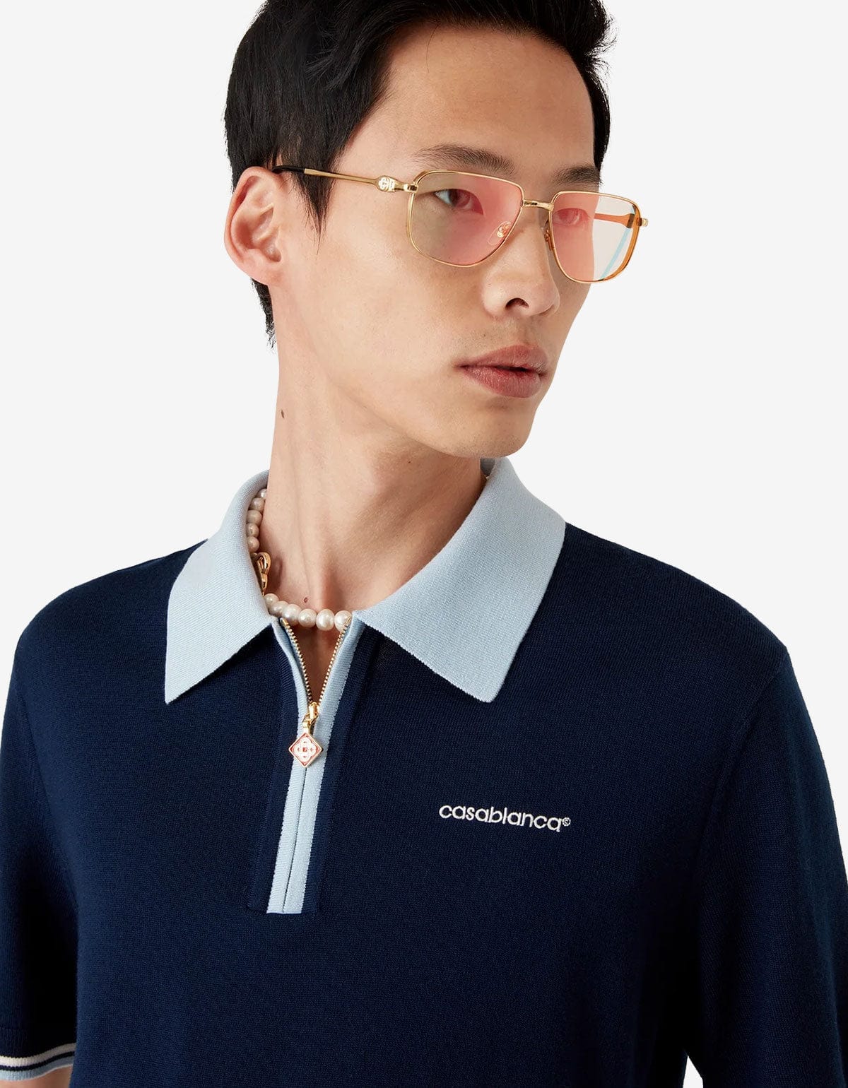 Casablanca Blue Merino Knit Tennis Polo Shirt MPF25-KW-1002-01