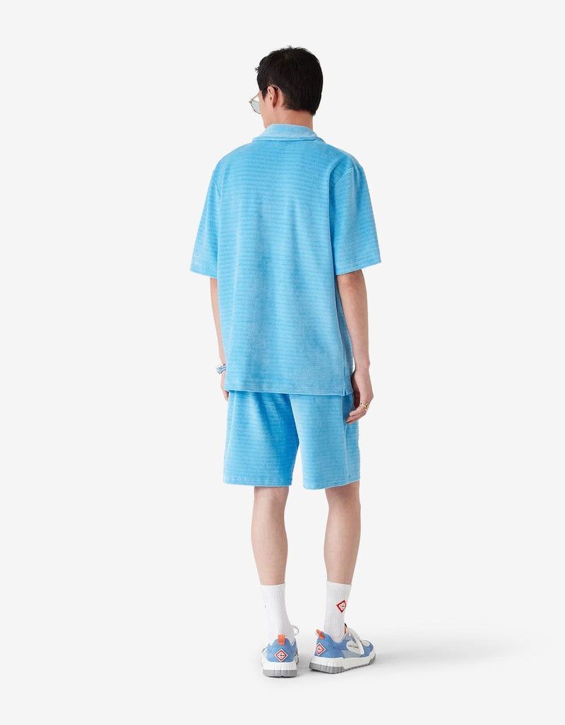 Casablanca Blue Velour Stripe Short Sleeve Shirt MPF25-JTP-384-01
