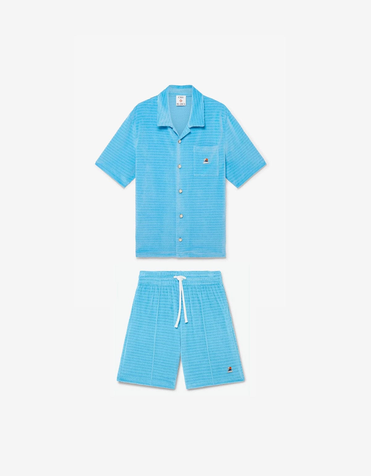 Casablanca Blue Velour Stripe Short Sleeve Shirt & Stripe Shorts
