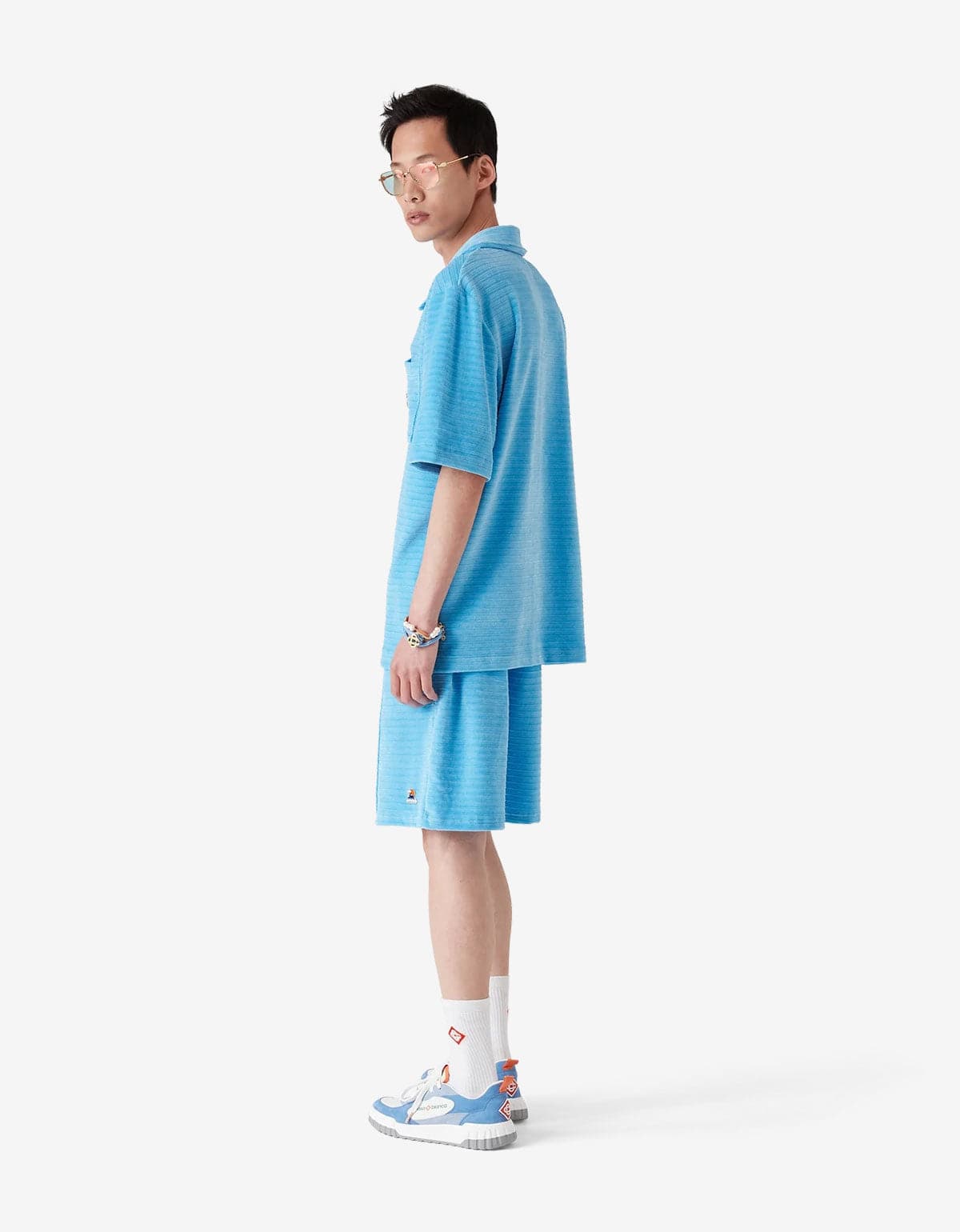 Casablanca Blue Velour Stripe Shorts MPF25-JTR-274-01