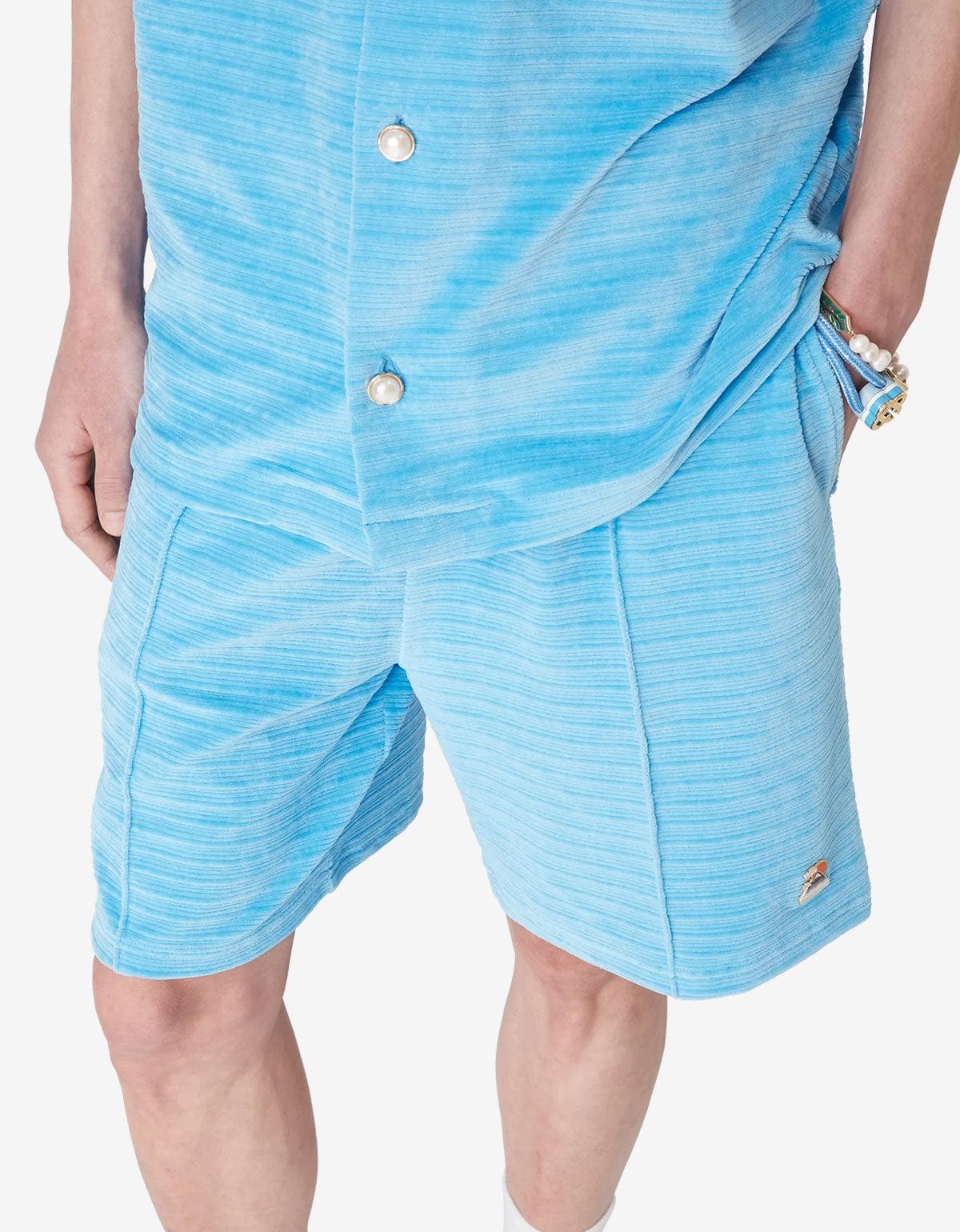 Casablanca Blue Velour Stripe Shorts MPF25-JTR-274-01