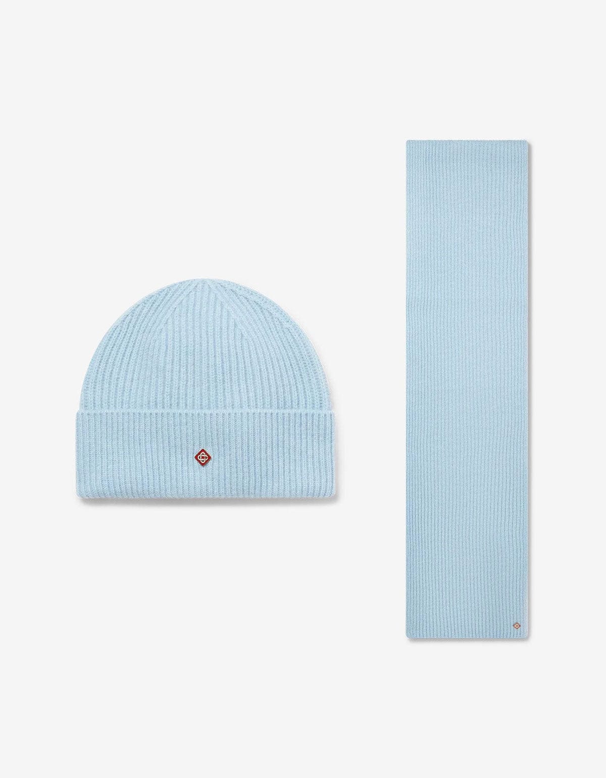 Casablanca Blue Wool Rib Hat and Scarf Set