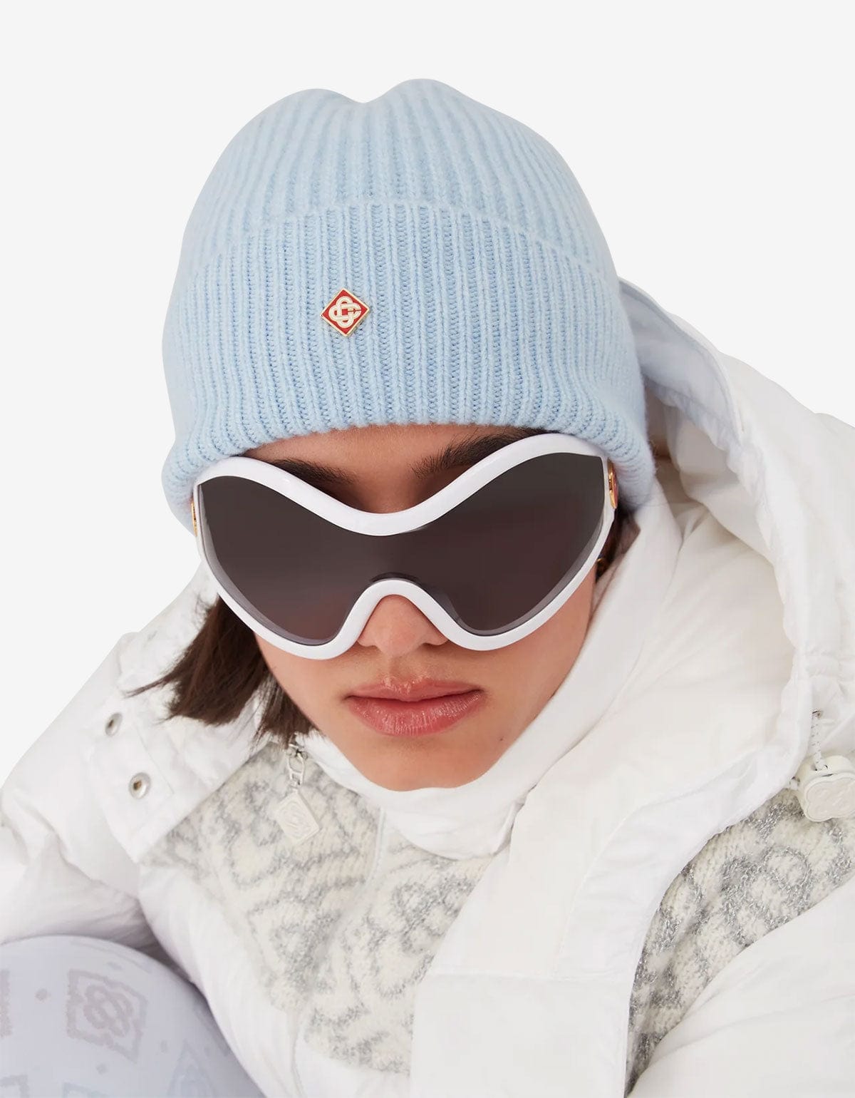 Casablanca Blue Wool Rib Beanie Hat A-AW25-HAT-090-02-EX-SKI