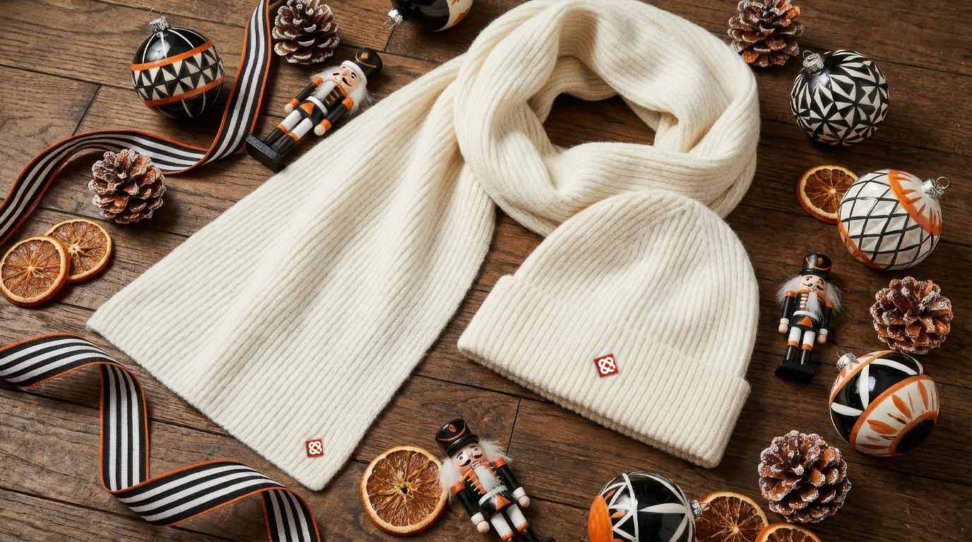 Casablanca White Wool Scarf and Beanie Hat. Shop Designer gifts