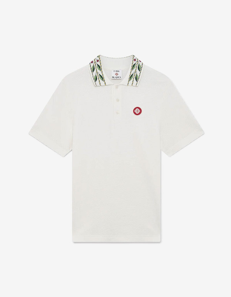 Casablanca White Laurel Pique Short Sleeve Polo Shirt MPF25-JTP-243-01