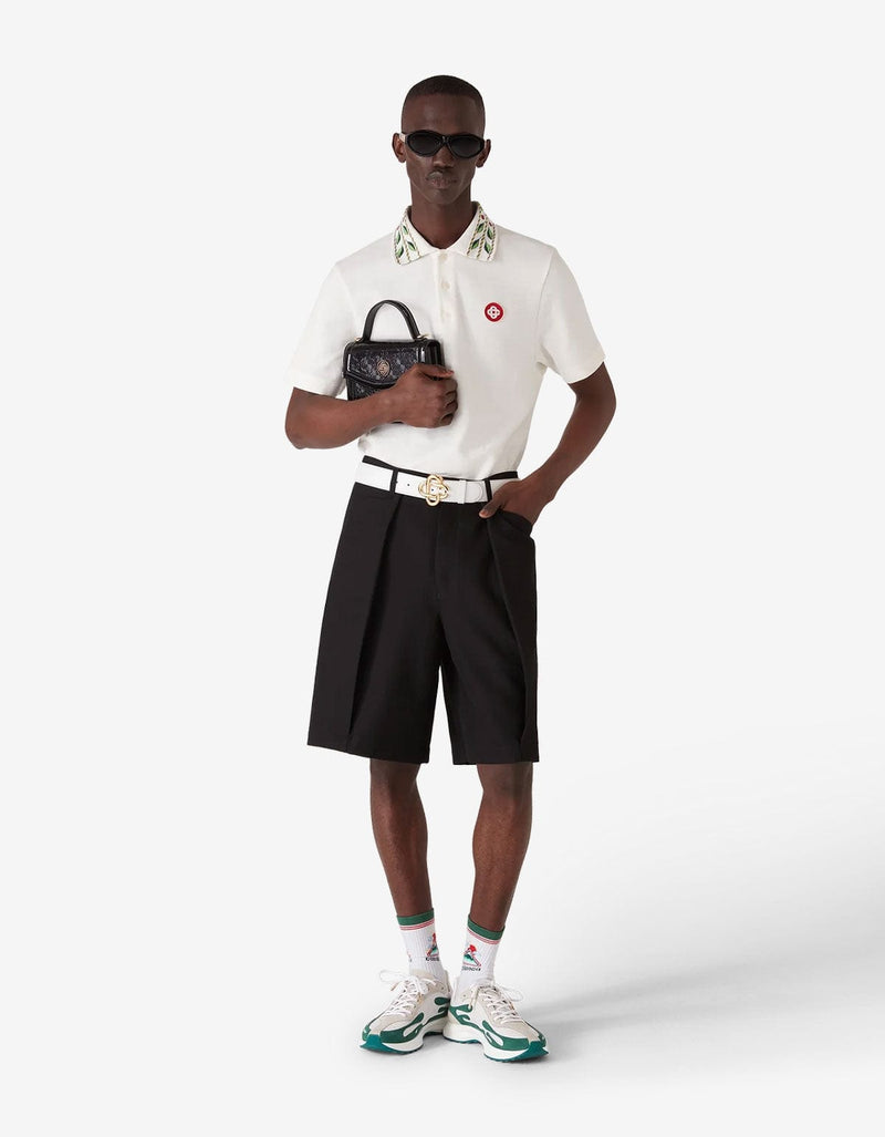 Casablanca White Laurel Pique Short Sleeve Polo Shirt MPF25-JTP-243-01
