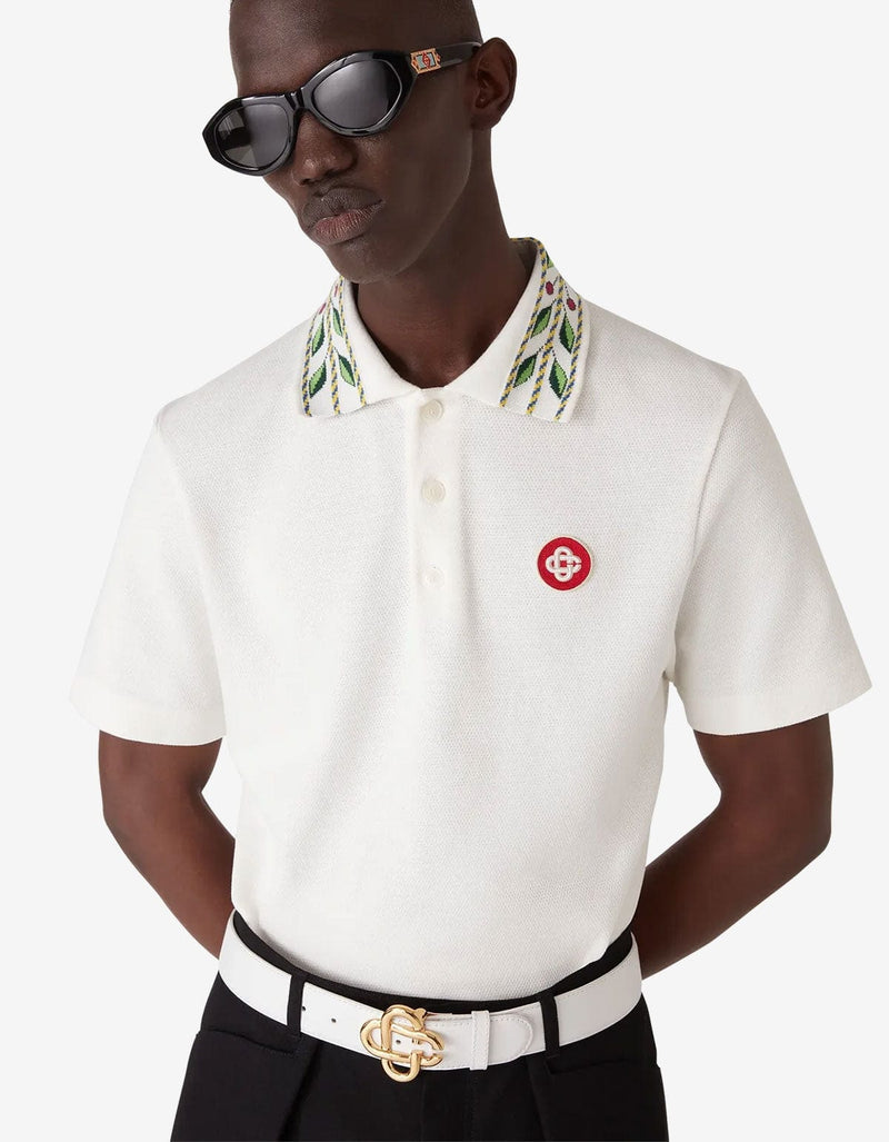 Casablanca White Laurel Pique Short Sleeve Polo Shirt MPF25-JTP-243-01