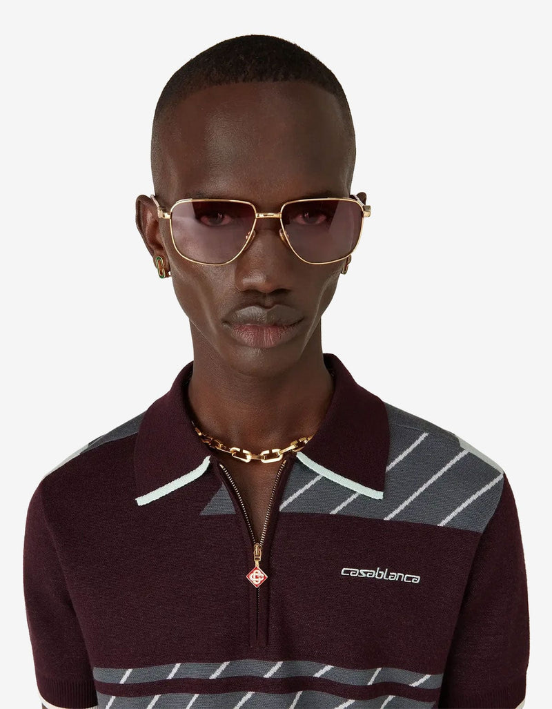 Casablanca Purple Merino Diagonal Polo Shirt M-AW25-KW-1101-01