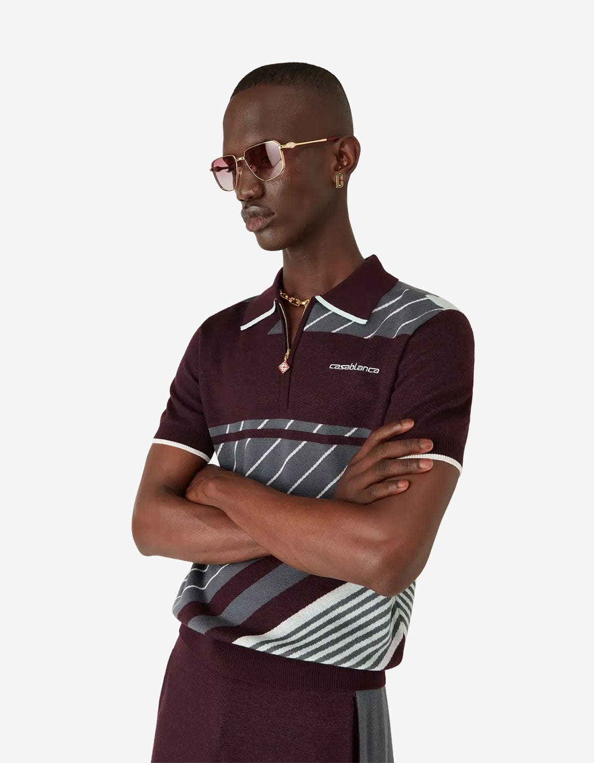 Casablanca Purple Merino Diagonal Polo Shirt M-AW25-KW-1101-01