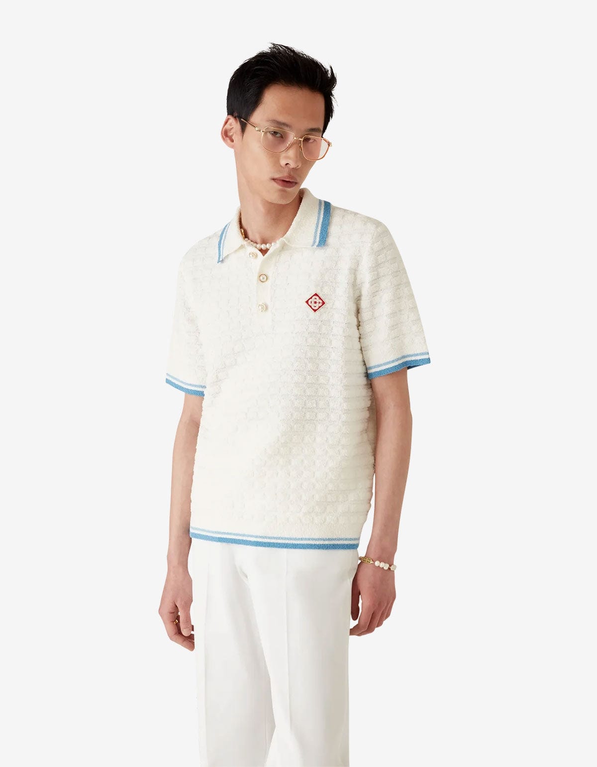 Casablanca White Cotton Boucle Polo Shirt – Zoo Fashions