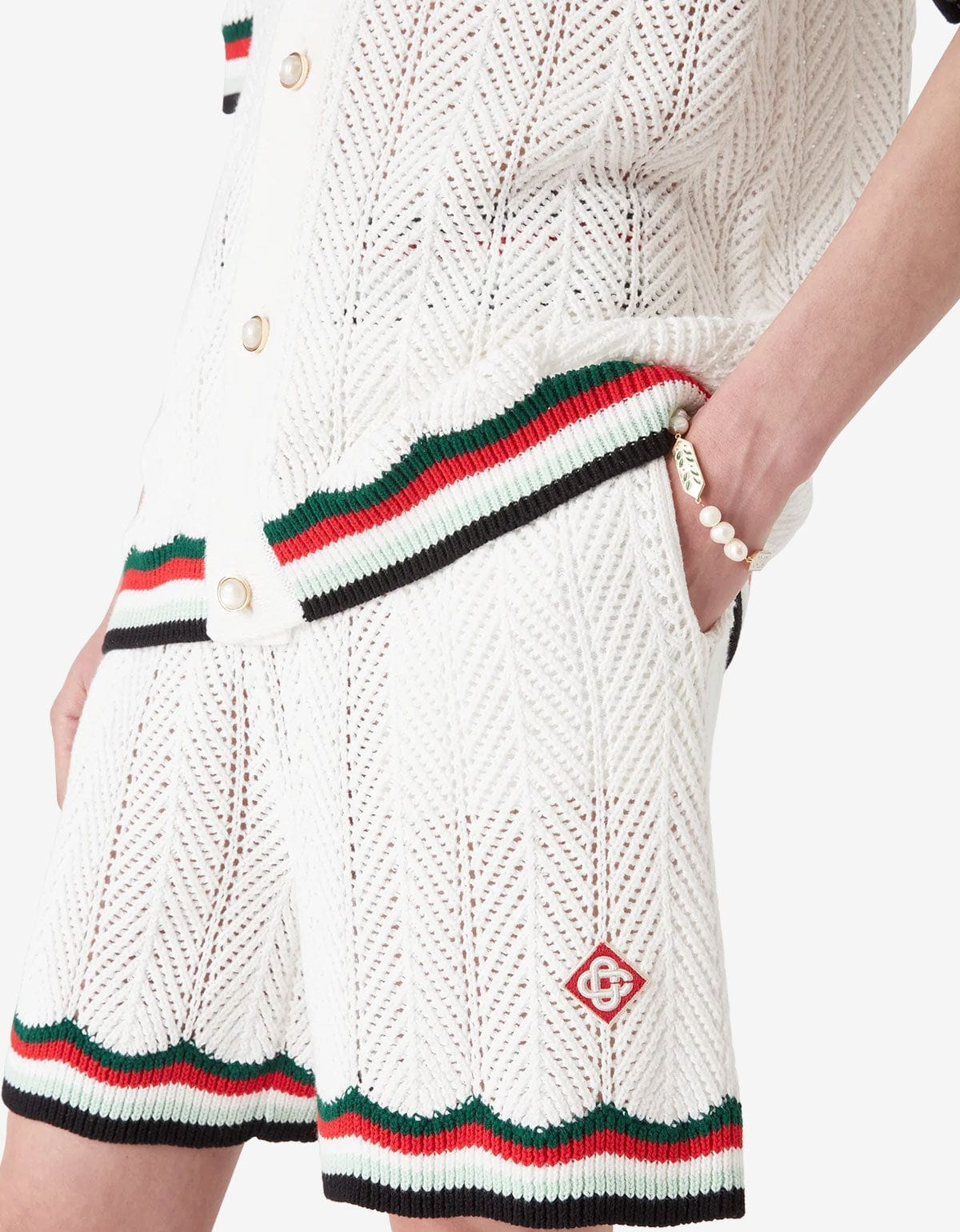 Casablanca White Cotton Chevron Crochet Shorts MPF25-KW-1010-01