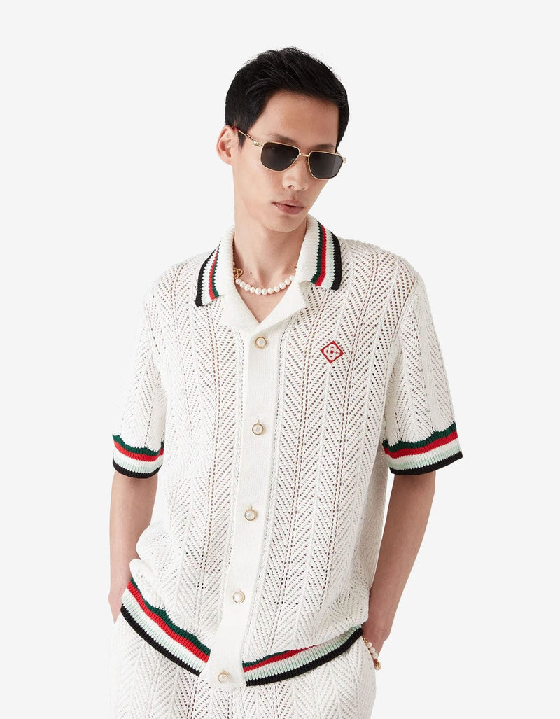 Casablanca White Cotton Montagne Ondulee Crochet Shirt MPF25-KW-996-01