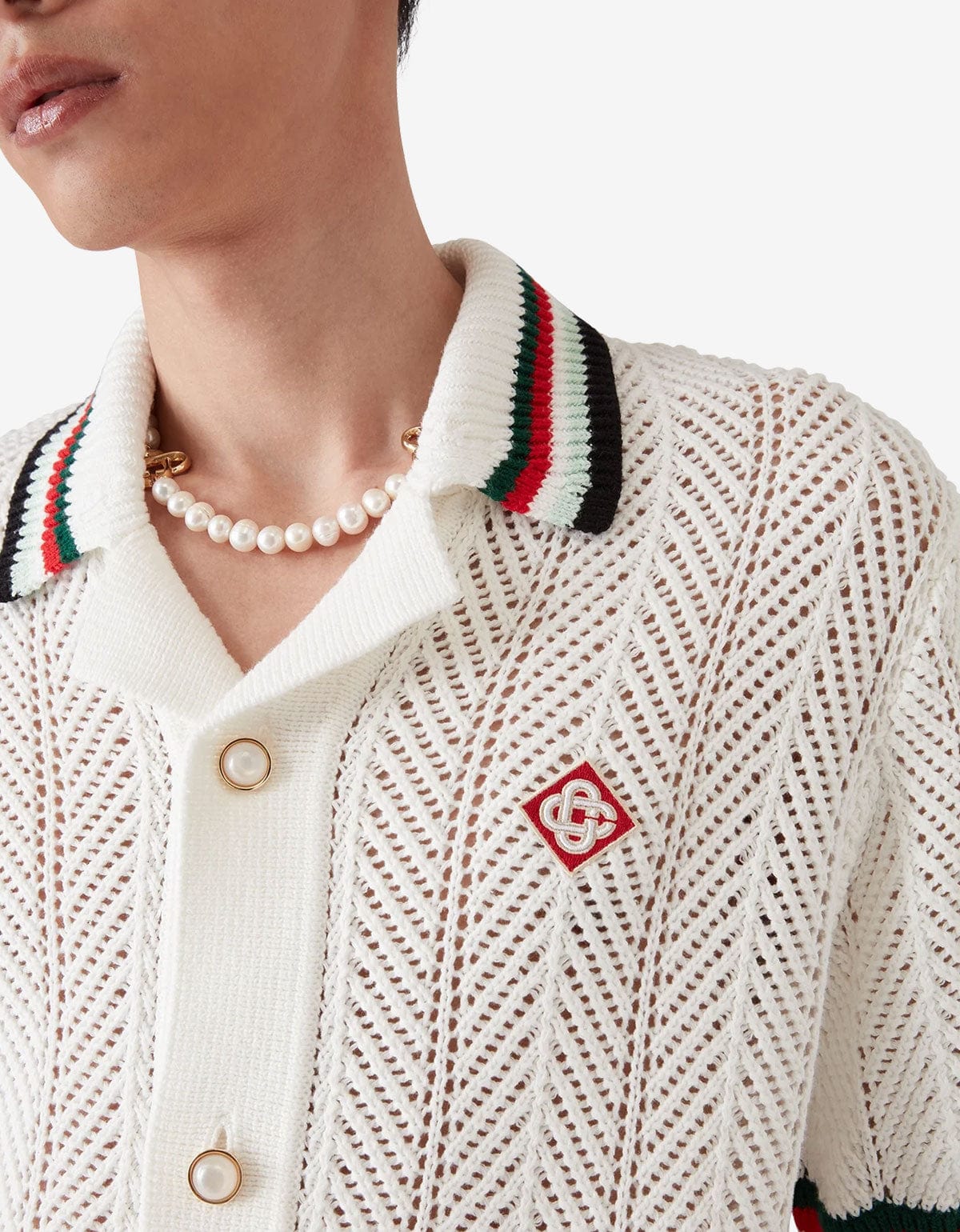 Casablanca White Cotton Montagne Ondulee Crochet Shirt MPF25-KW-996-01