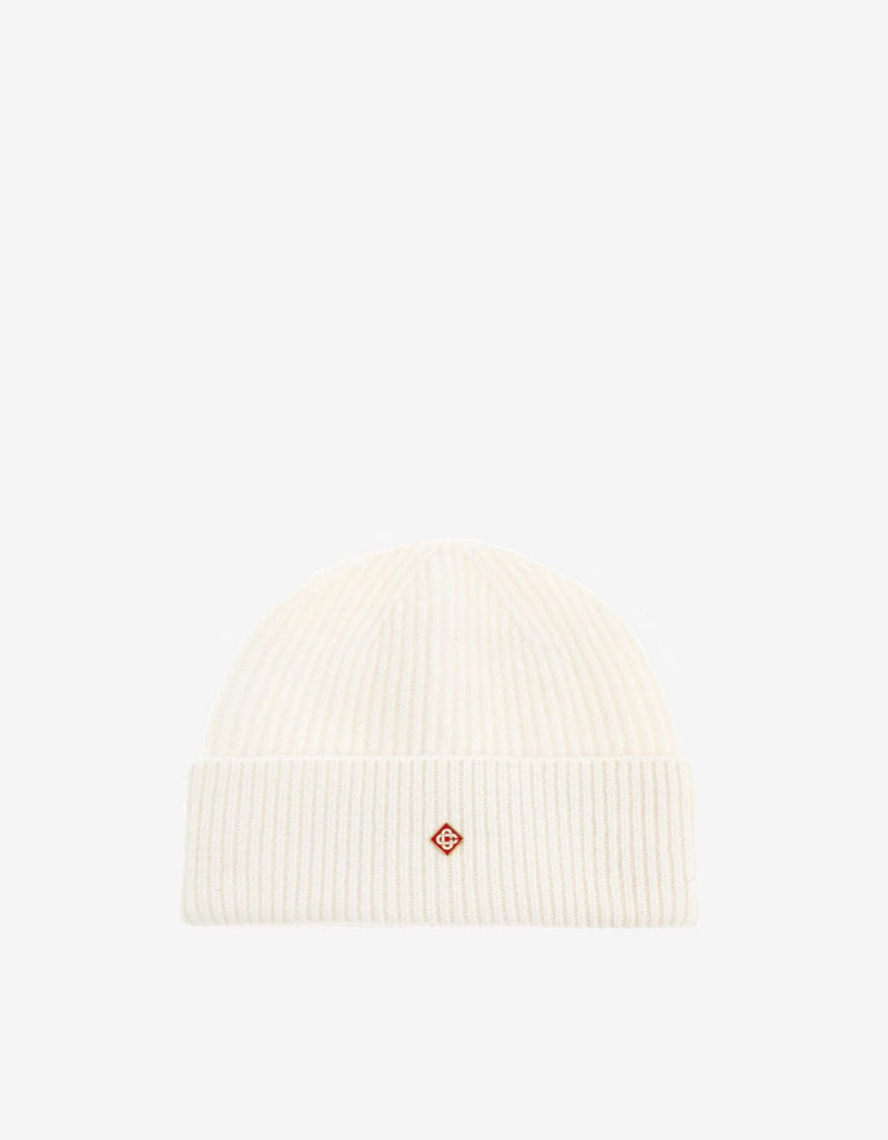 Casablanca White Half Cardigan Wool Beanie Hat A-AW25-HAT-090-01-EX-SKI