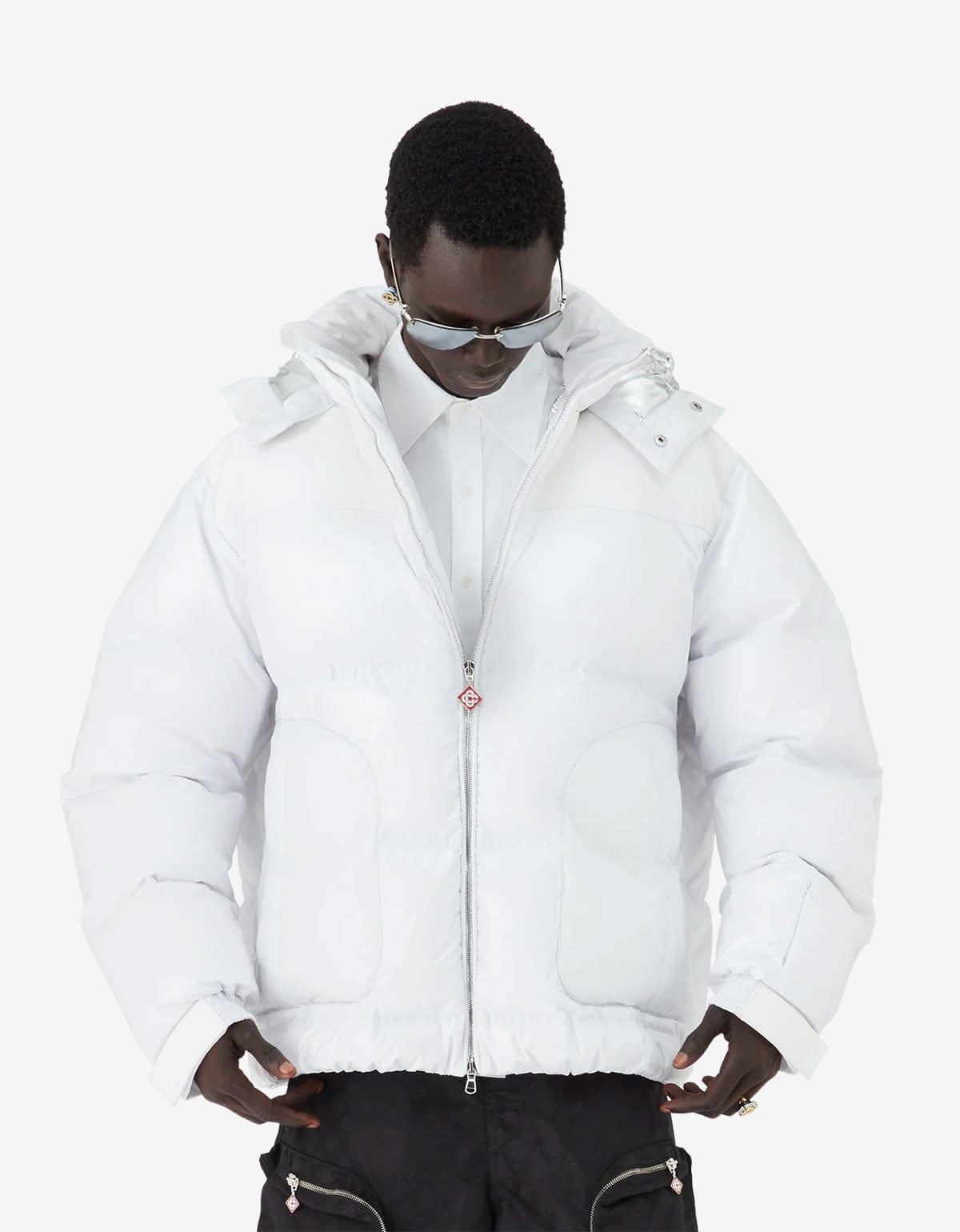 Casablanca White Nylon & Ripstop Puffer Jacket M-AW25-OT-197-01-EX-SKI
