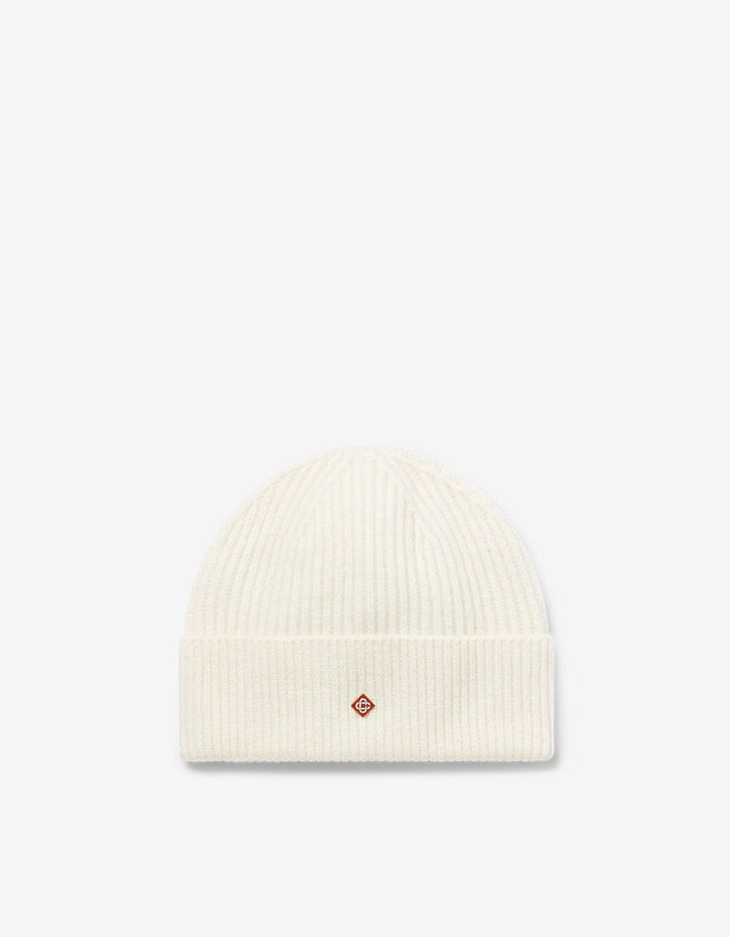 Casablanca White Rib Wool Beanie Hat A-AW25-HAT-090-01-EX-SKI