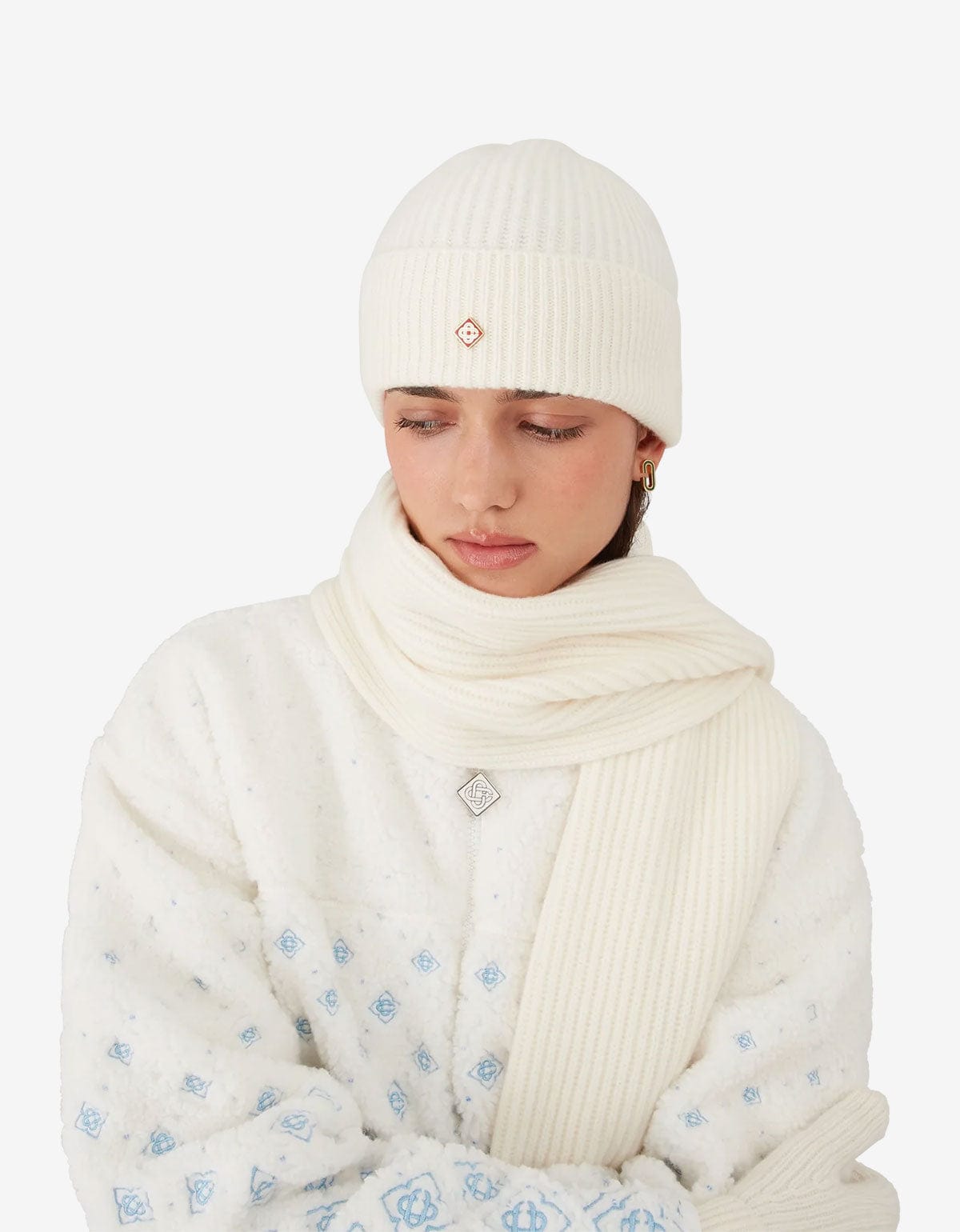 Casablanca White Rib Wool Beanie Hat A-AW25-HAT-090-01-EX-SKI