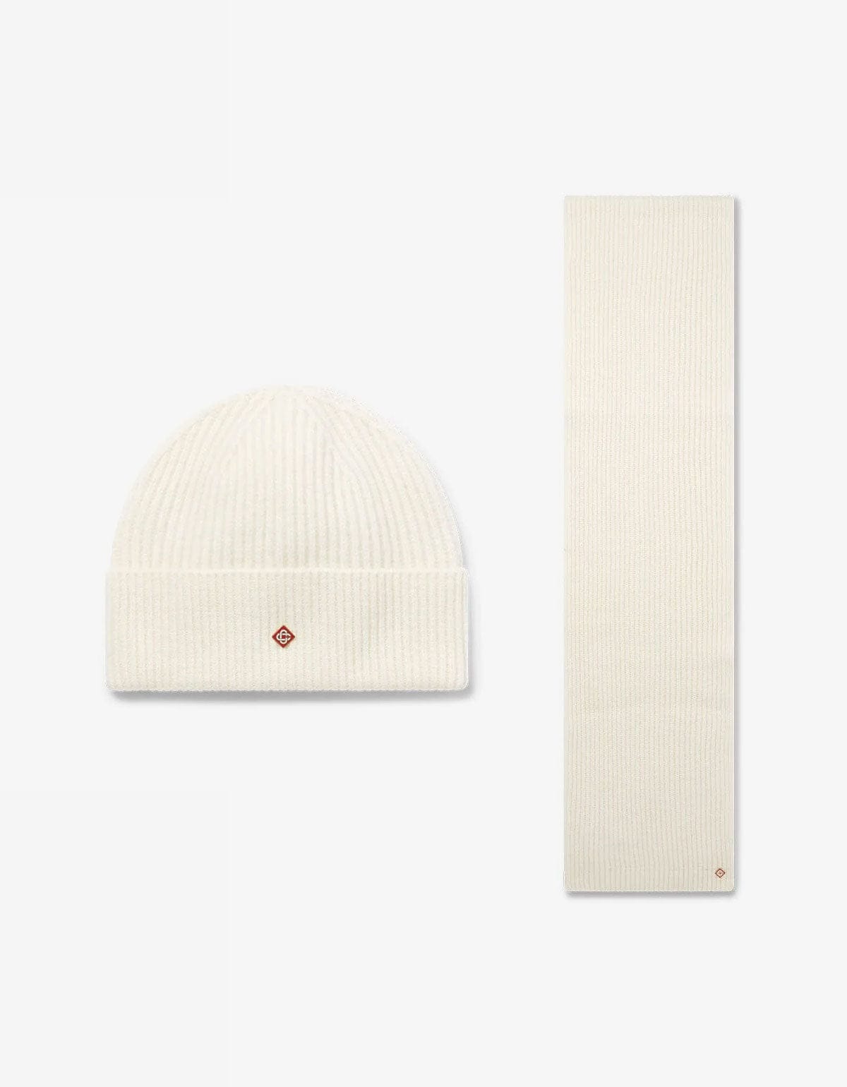 Casablanca White Wool Rib Hat and Scarf Set