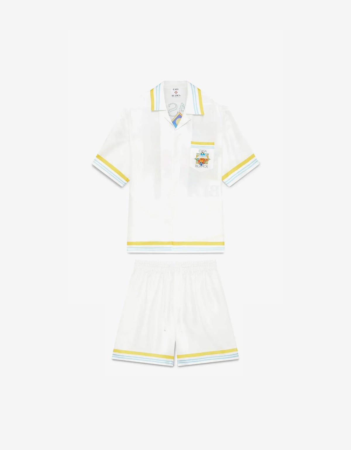 Casablanca White Tennis Landscape Short Sleeve Silk Shirt & Shorts