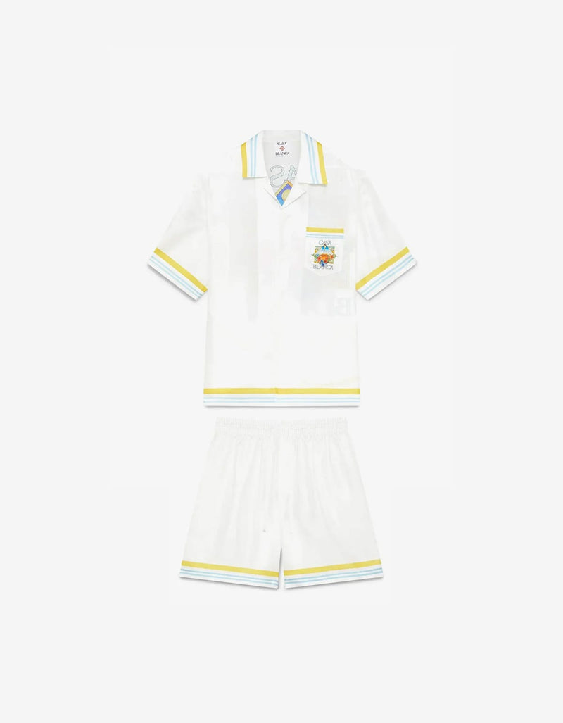 Casablanca White Tennis Landscape Short Sleeve Silk Shirt & Shorts