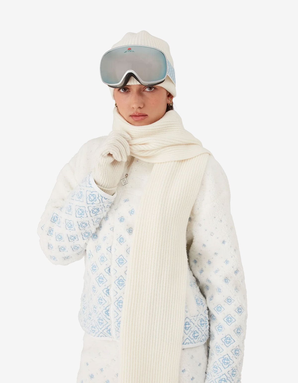 Casablanca White Wool Rib Ski Scarf A-AW25-ACC-270-01-EX-SKI