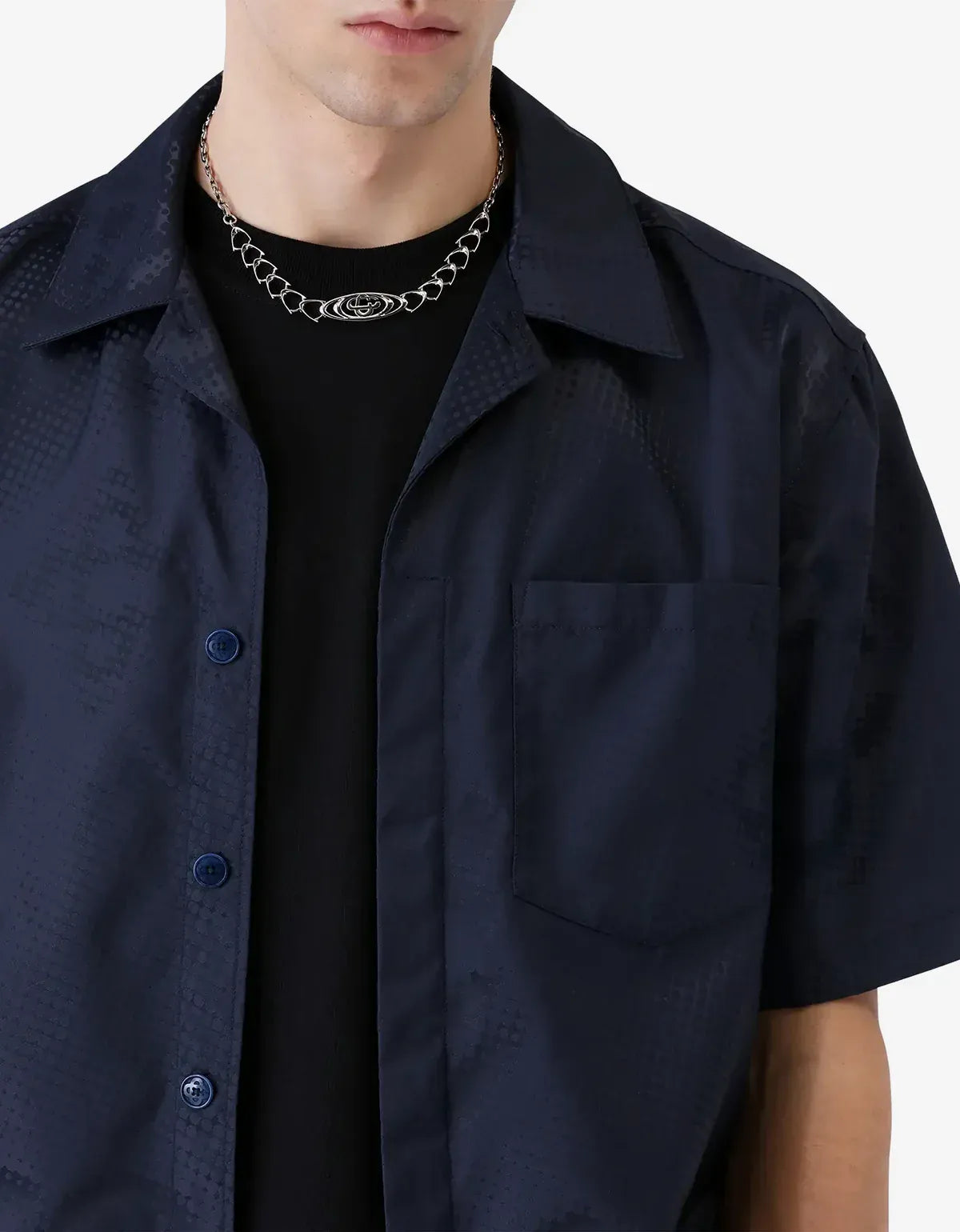 Casablanca Blue Half Tone Monogram Short Sleeve Shirt M-SS26-SH-277-01