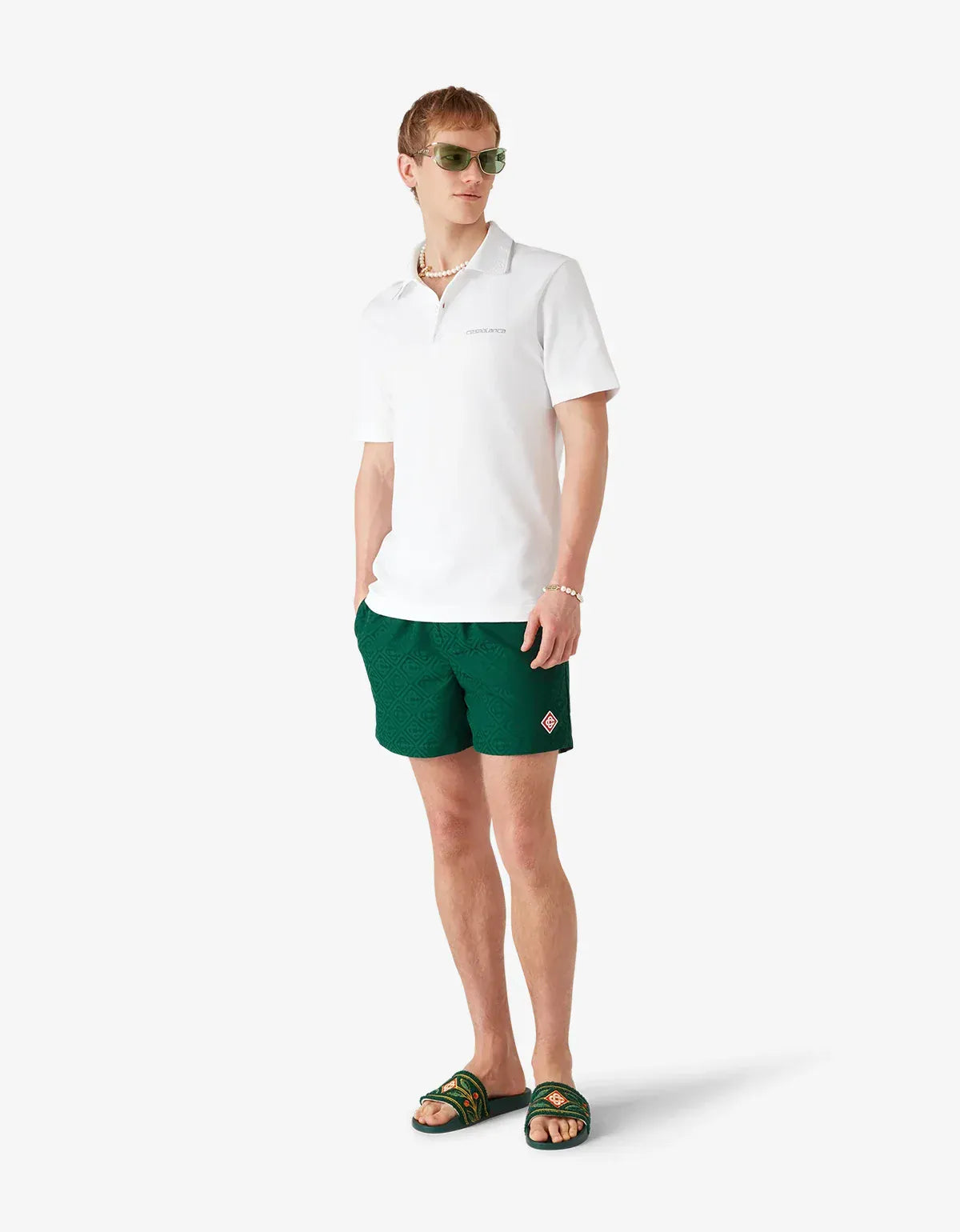 Casablanca Green Monogram Jacquard Swim Shorts M-SS26-TR-224-03
