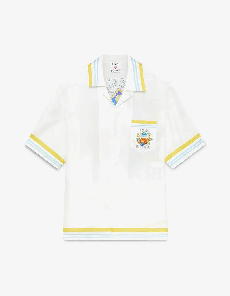 Casablanca White Tennis Landscape Short Sleeve Silk Shirt M-SS26-SH-003-04