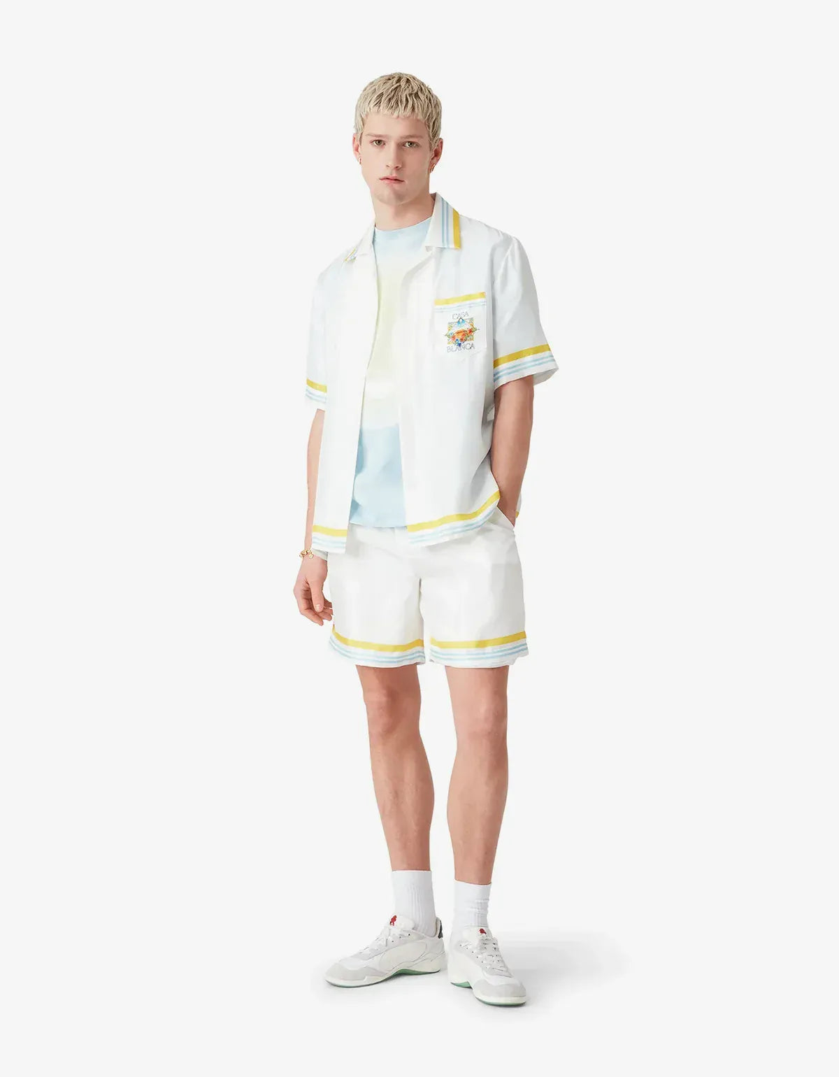 Casablanca White Tennis Landscape Short Sleeve Silk Shirt M-SS26-SH-003-04