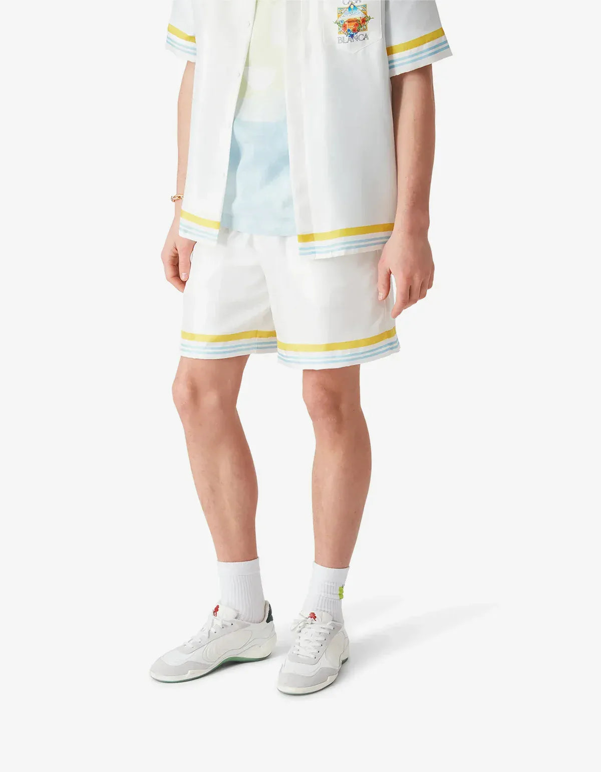 Casablanca White Tennis Landscape Silk Shorts M-SS26-TR-399-09