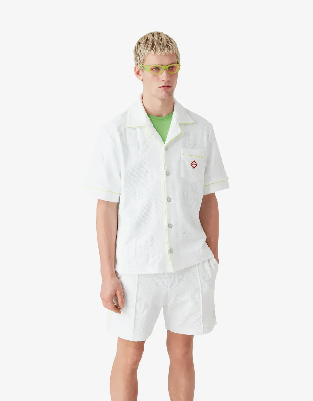 Casablanca White Towelling Monogram Short Sleeve Shirt M-SS26-SH-085-01