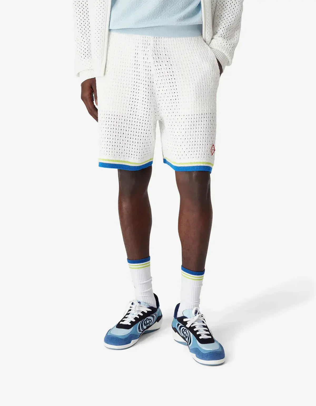 Casablanca White & Blue Crochet Shorts M-SS26-KW-1311-01