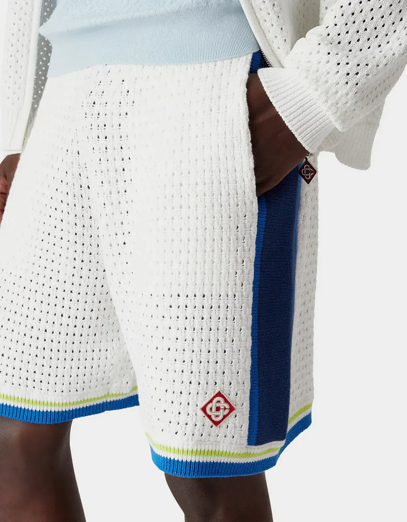 Casablanca White & Blue Crochet Shorts – mens designer fashion