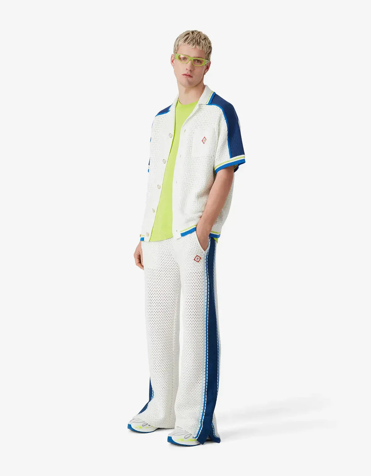 Casablanca White & Blue Short Sleeve Crochet Shirt M-SS26-KW-1310-01