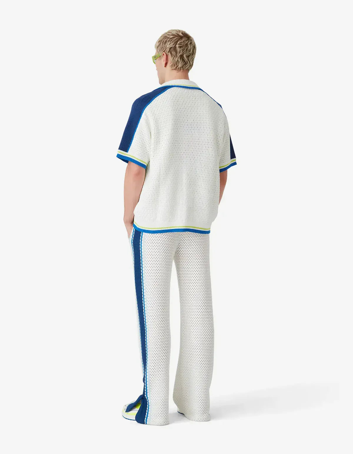 Casablanca White & Blue Short Sleeve Crochet Shirt M-SS26-KW-1310-01